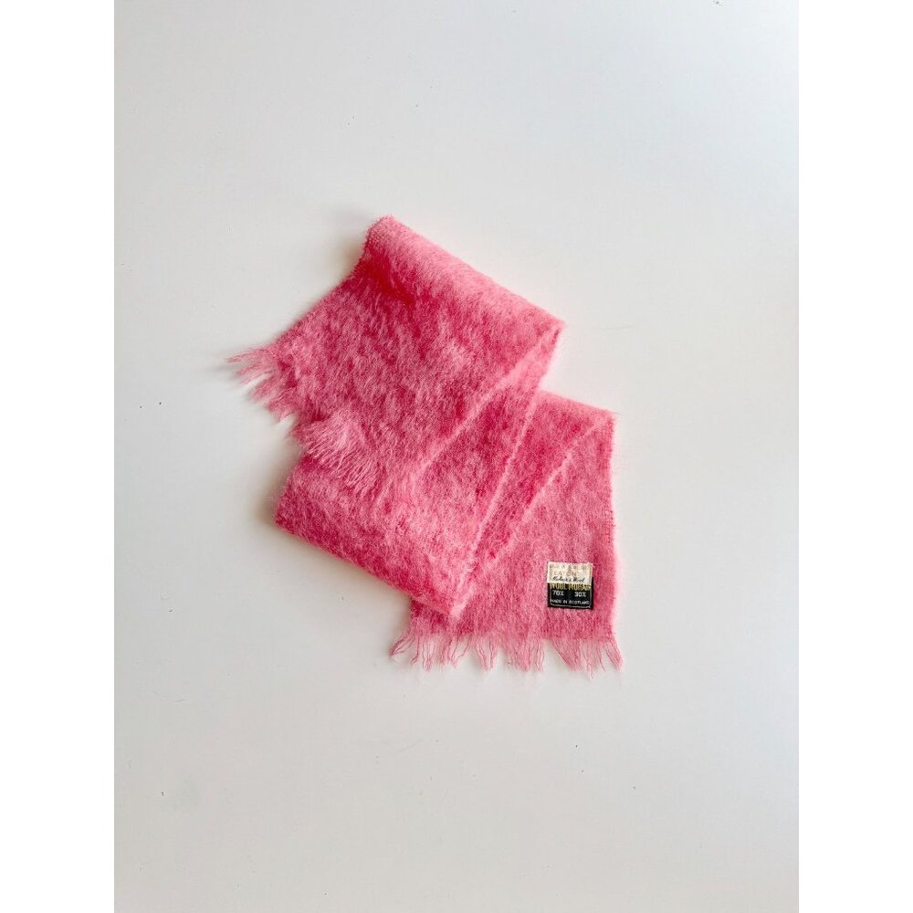 Vintage EATONS Made in Scotland Pink Mohair Wool Rectangle Scarf